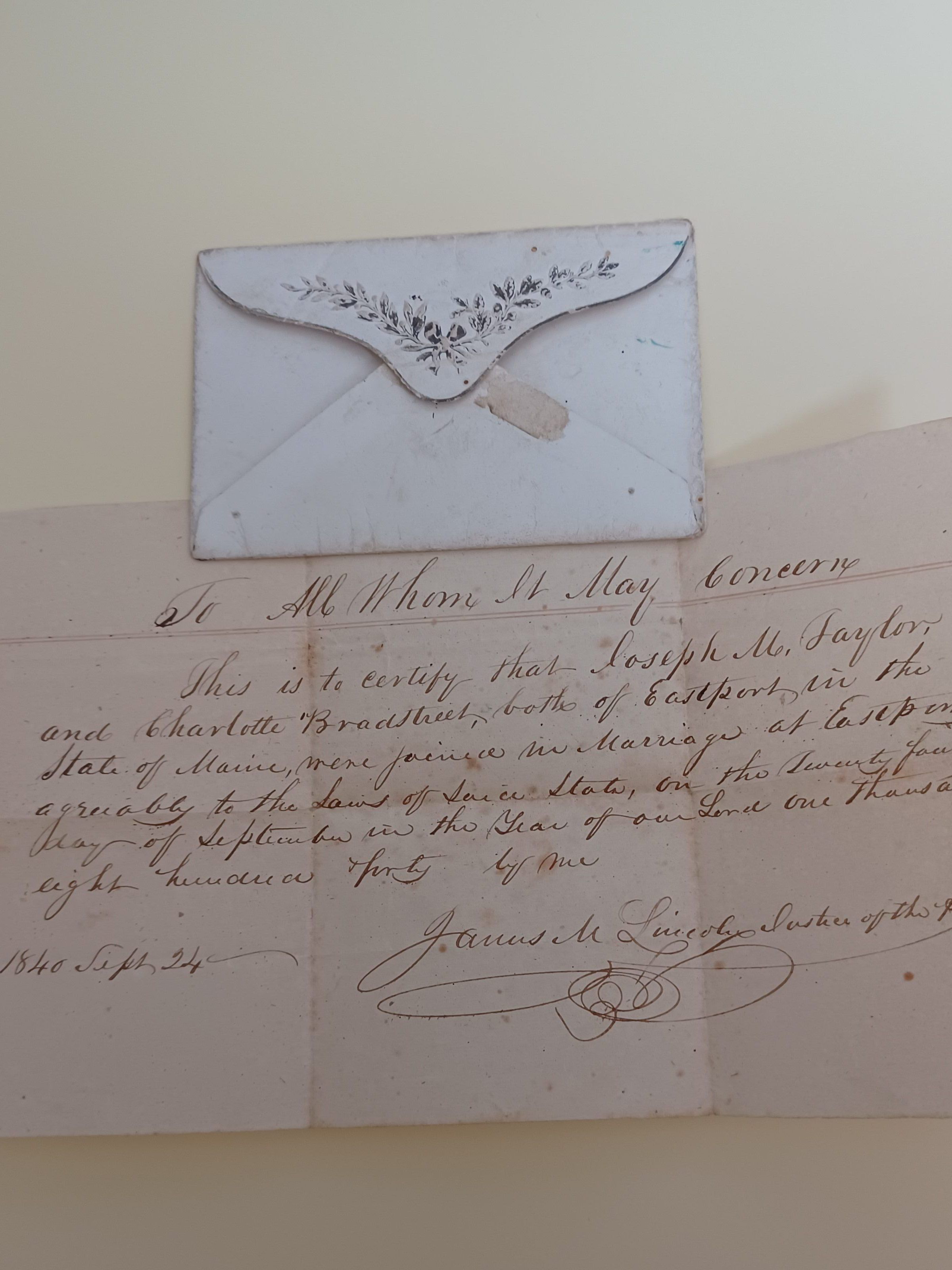 Marriage Certificate Signed by James M. Lincoln picture number 1