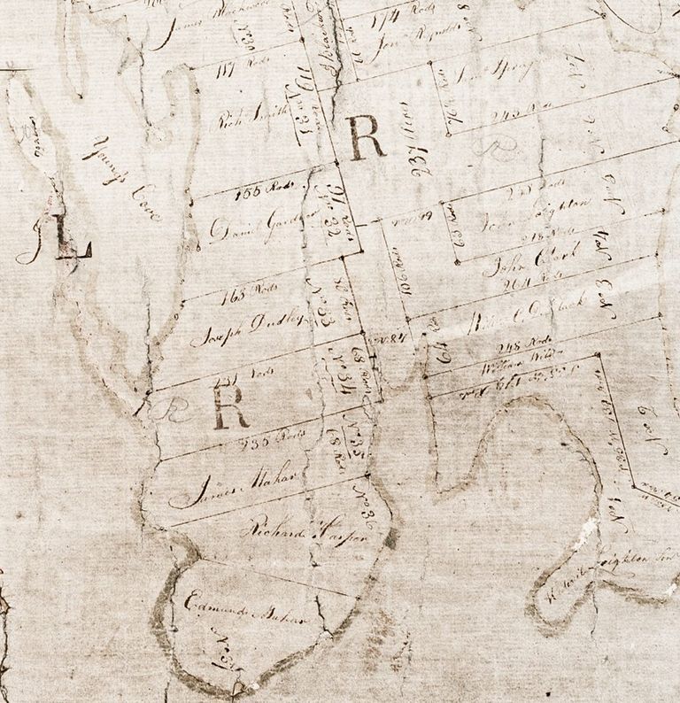          Early Settlers at Young's Cove and Mahar's Point, near Cobscook Bay Reversing Falls.; Detail of a lot map of Township No 2, now Pembroke and Dennysville, Maine, c. 1800.
   