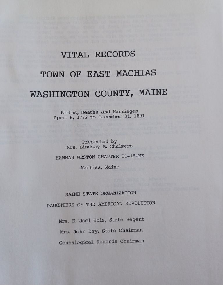          East Machias, Maine, Vital Records April 6, 1772 to December 31, 1891 picture number 1
   