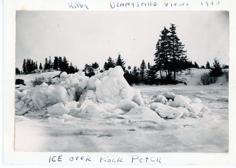          Ice Over Rock Peter, Dennys River, Maine. Hand printed caption by Keith Kilby.; Photo courtesy of The Tides Institute, Eastport, Maine
   