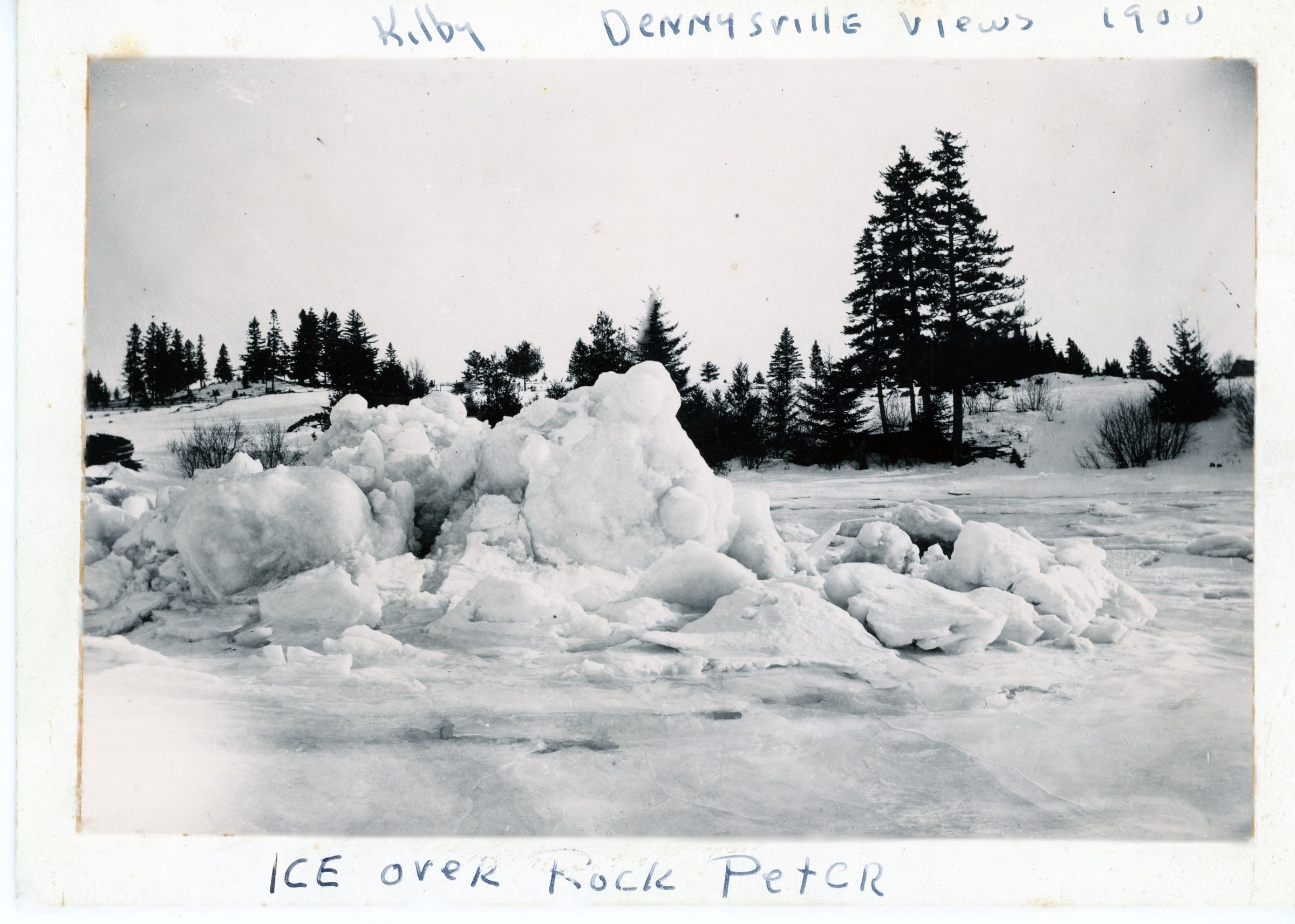 Ice Over Rock Peter, Dennys River, Maine. Hand printed caption by Keith Kilby.; Photo courtesy of The Tides Institute, Eastport, Maine