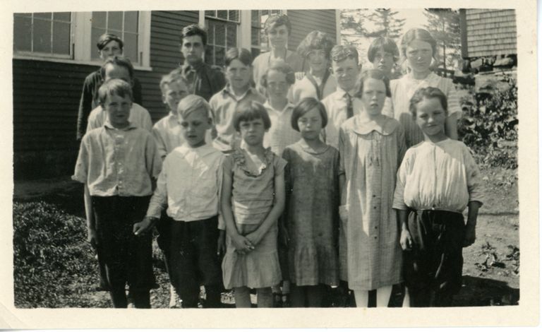          Lyons Hill School in Edmunds Maine, with Teacher Edith (McRae) Hobart, in 1926
   