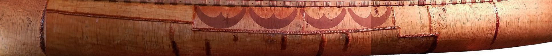 Passamaquoddy Birchbark Canoe; Composite image of a birch bark canoe made by David Moses Bridges and others in 2003, at the Wabanaki Museum in Indian Township, near Princeton, Maine.