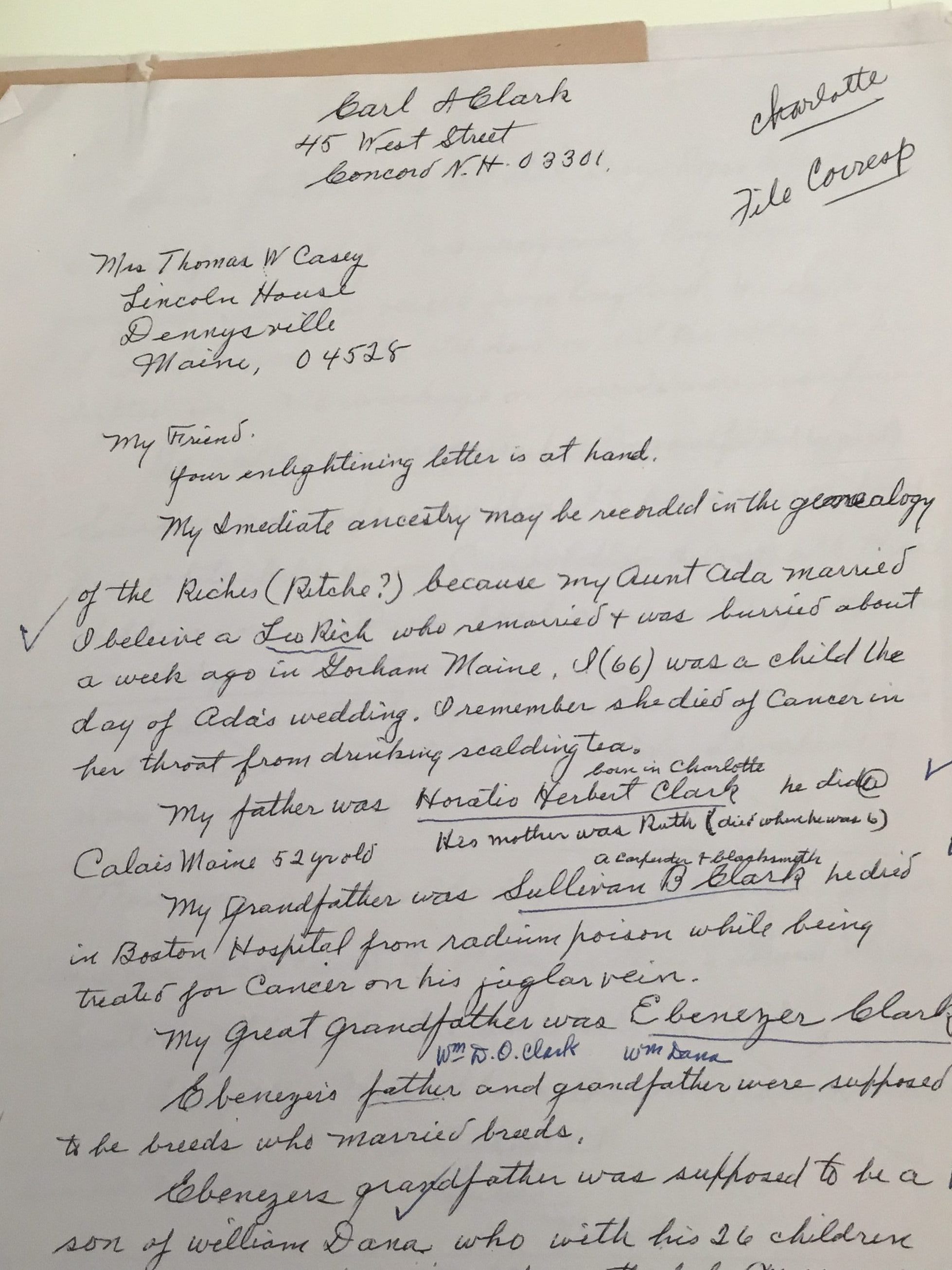 Correspondence Between Carl A. Clark and Mrs. Thomas Casey picture number 1