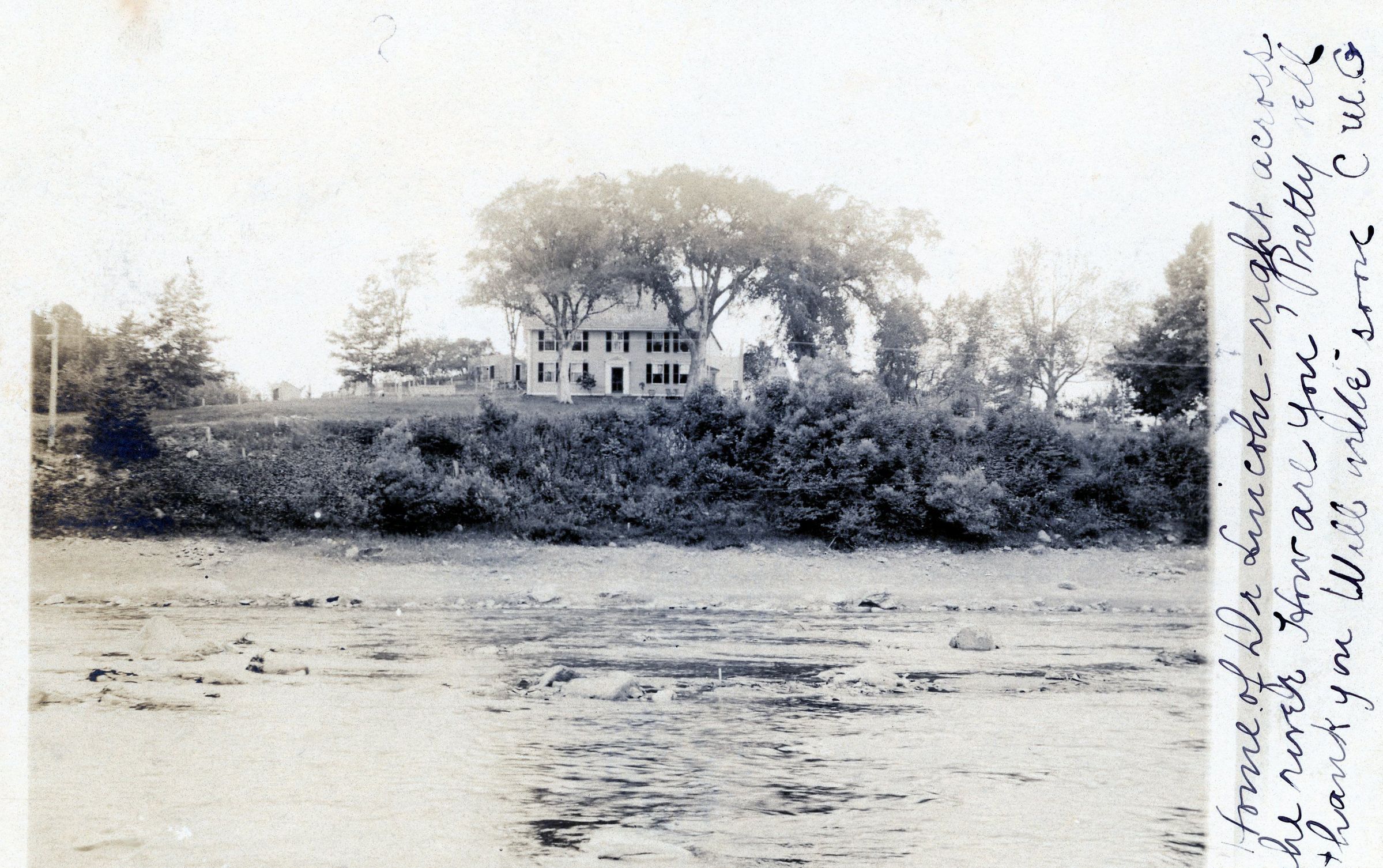 Postcard showing Lincoln House, Dennysville, Maine; Taken from the Edmunds side of the river.