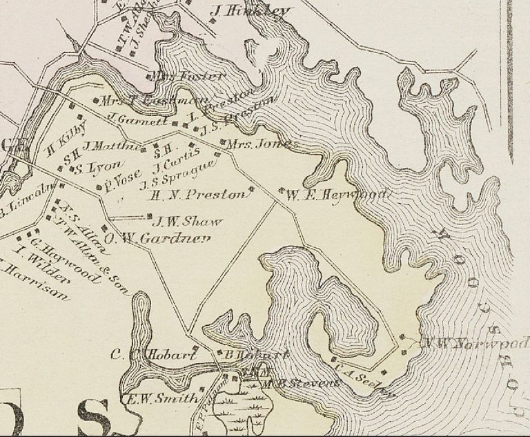          Residents of Edmunds, Maine in 1881; J. Matthie's house is marked next to the schoolhouse on the Preston Road in this detail from the 1881 Colby Atlas of Washington County, Maine.
   