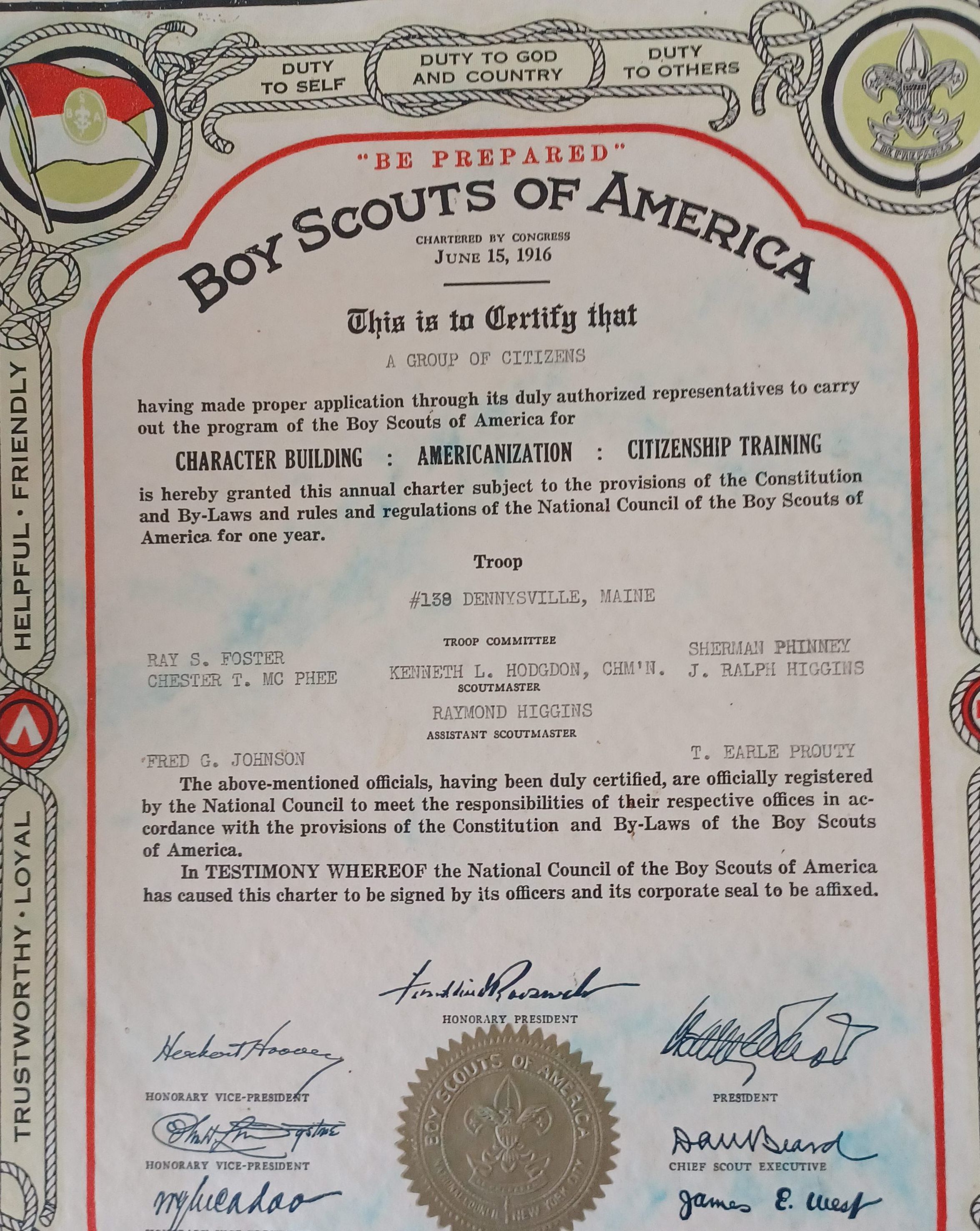 Dennysville Boy Scouts Troop Charters picture number 1
