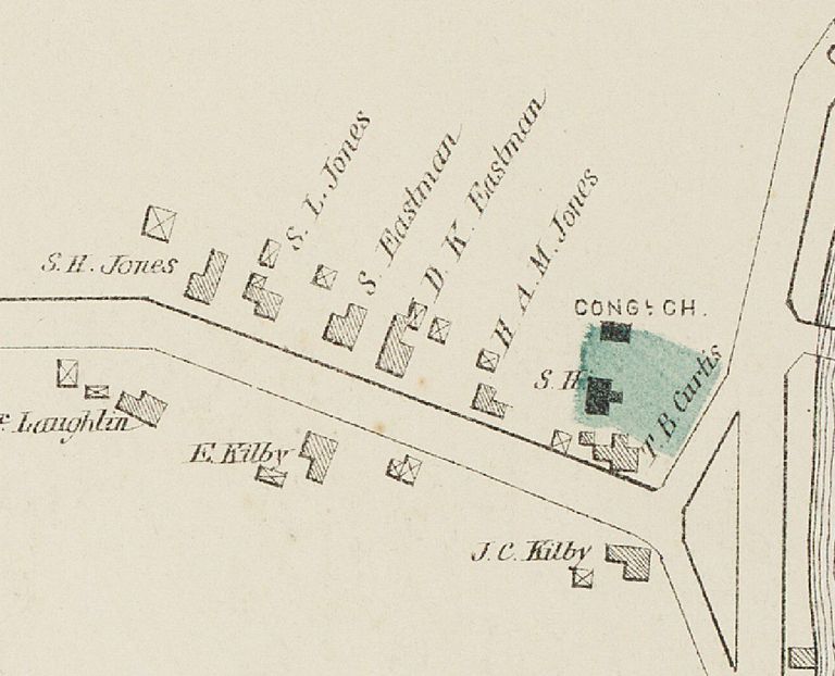          Houses on King Street on the Colby Atals map of Dennysville in 1881.; Samuel Jones house was located next door to Samuel Eastman, before being torn down in the early 21st century.
   