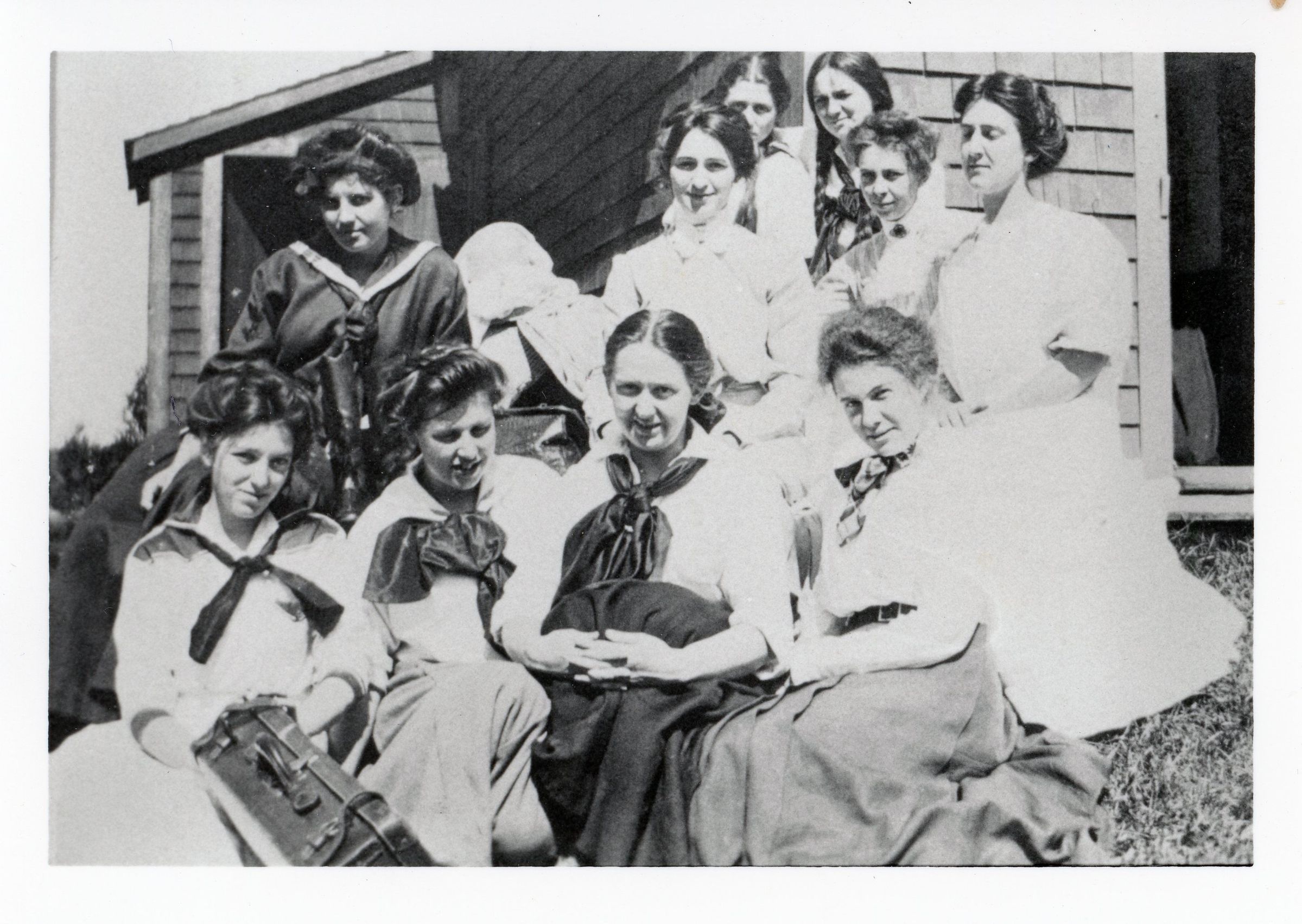 Gathering of young women at the Gardner Farm on Hurley Point, Edmunds, Maine, c. 1916.