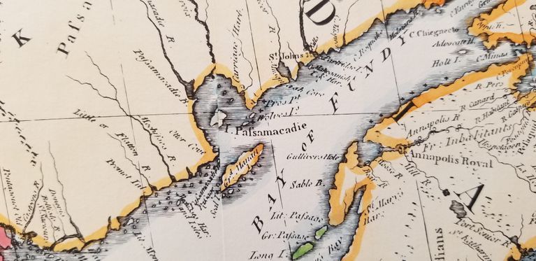          Detail of Passamaquoddy Bay from John Mitchell's Map British North America, Amsterdam, 1755
   