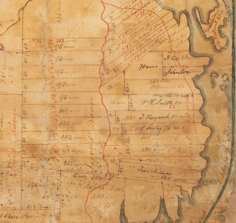          South Edmunds Road in 1836; Detail of Benjamin R. Jones's Plan of Edmunds, with the residents of the South Edmunds Road, including Wm. H. Smith on 100 acres of land bordering Cobscook Bay.
   