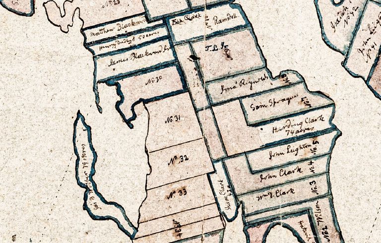          Early Settlers on Leighton's Neck, Township No. 2, Dennys Bay, Maine; Detail of lot map of Townships No. 1 and 2, now Perry, Pembroke and Dennysville, Maine,  c. 1805
   