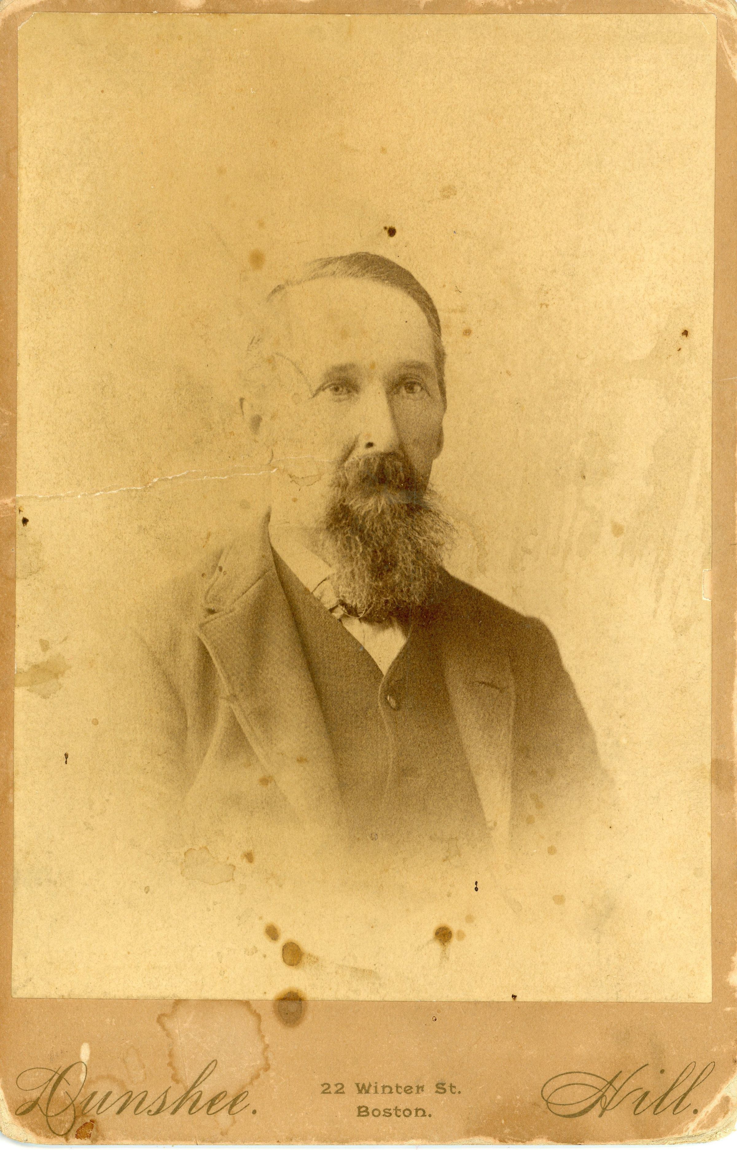 Daniel Morong, a Civil War Veteran from Edmunds, Maine; Photograph on a studio card from Dunshee and Hill, 22 Winter Street, Boston, Massachusetts