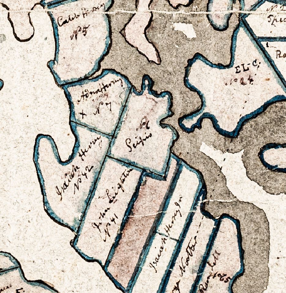 Scipio Dalton's Lot on Hersey Neck in Township No. 2.; Map detail of Township No. 2 with Scipio Dalton’s lot marked on Hersey Neck, now part of Pembroke, Maine, c. 1805. Scipio was listed in the 1790 Federal Census as the head of a household of five people in the enumerator’s column for “free blacks.” “Sipp's Bay” in Perry is named after him.