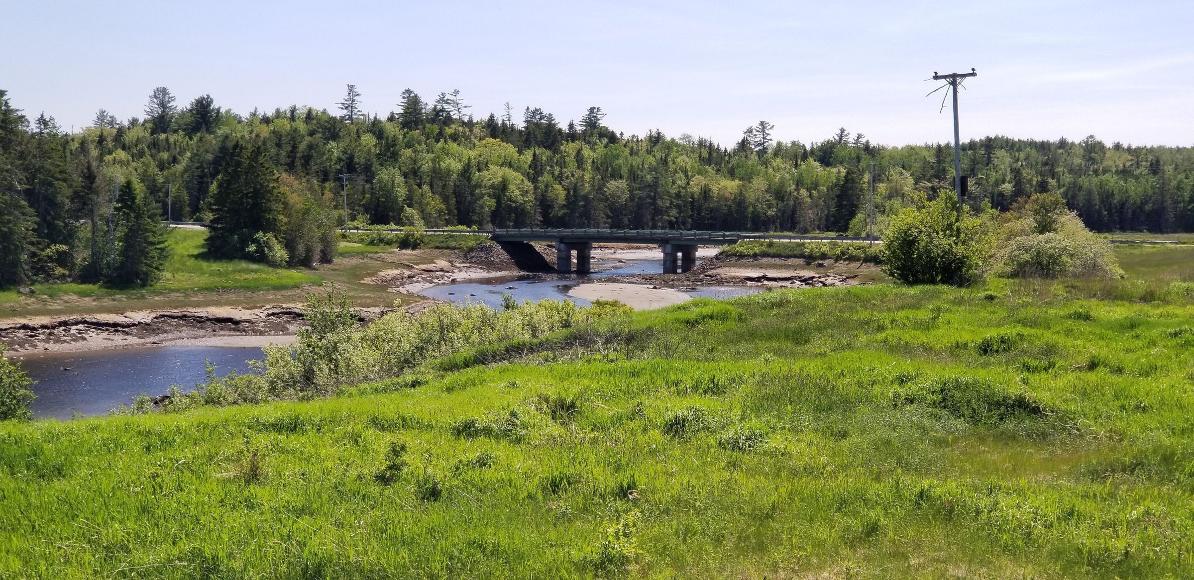 The U.S. Route 1 Bridge over Hobart Stream, in Edmunds, Maine; This bridge was built in the 1950's when the highway was straightened and relocated around Little Falls.