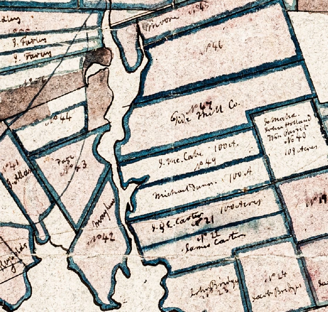 Map of early settlers on Wilson's Stream; Detail of a lot map of Townships No. 1 & 2, now Perry, Pembroke and Dennysville, Maine, c. 1805