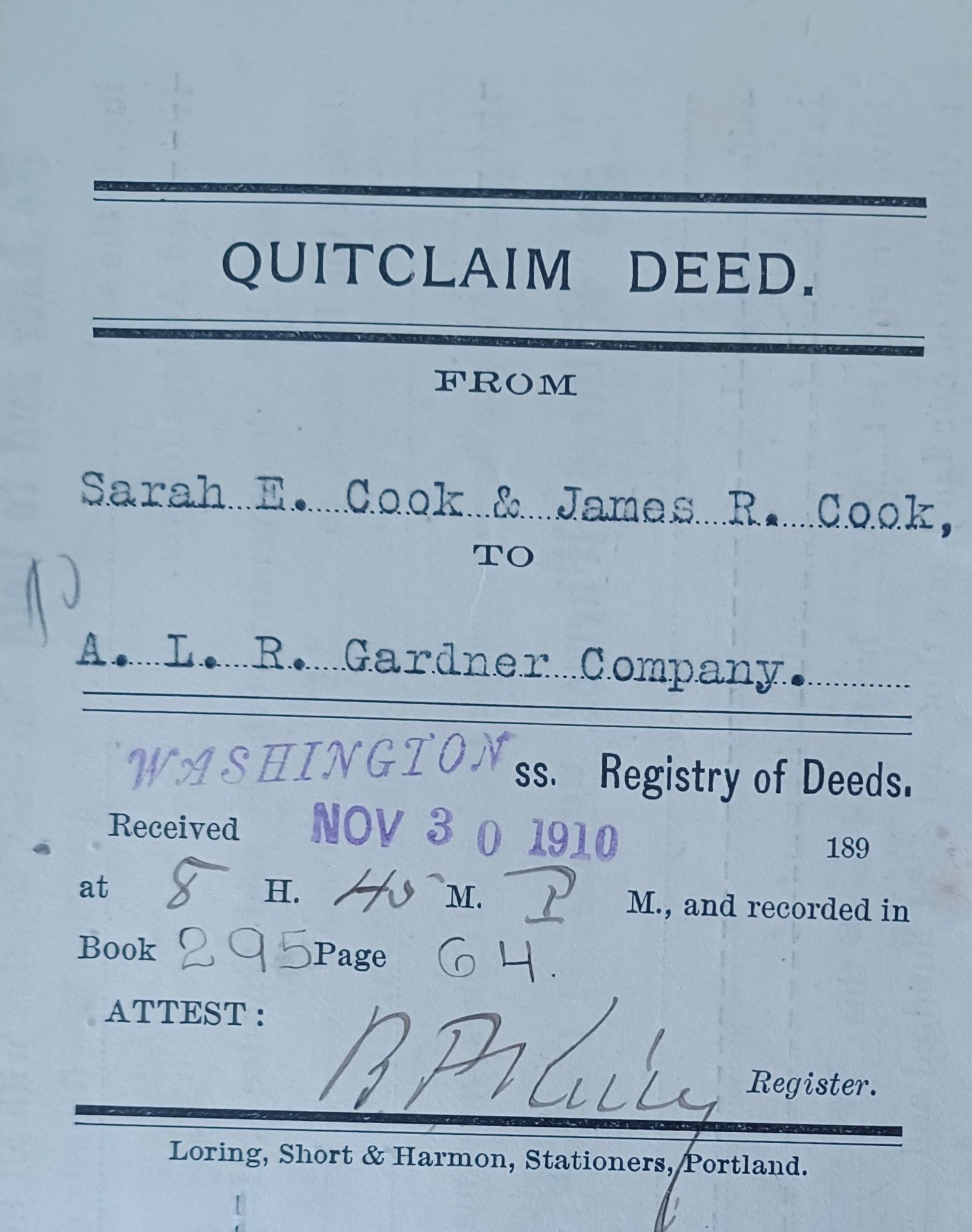 Sample deed for A.L.R. Gardner property purchase