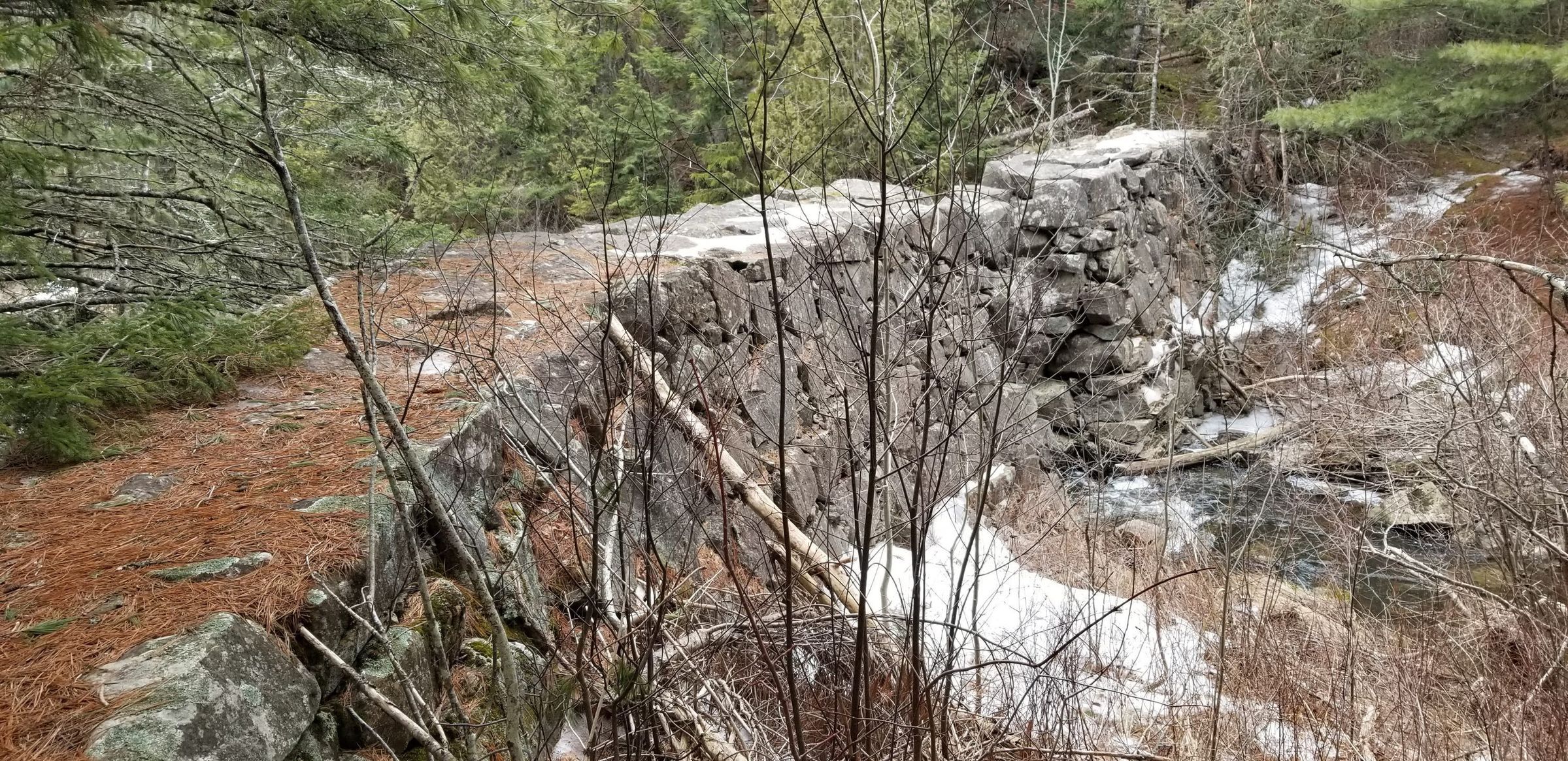 Stone Dam at the head of the tide on Crane Mill Brook.