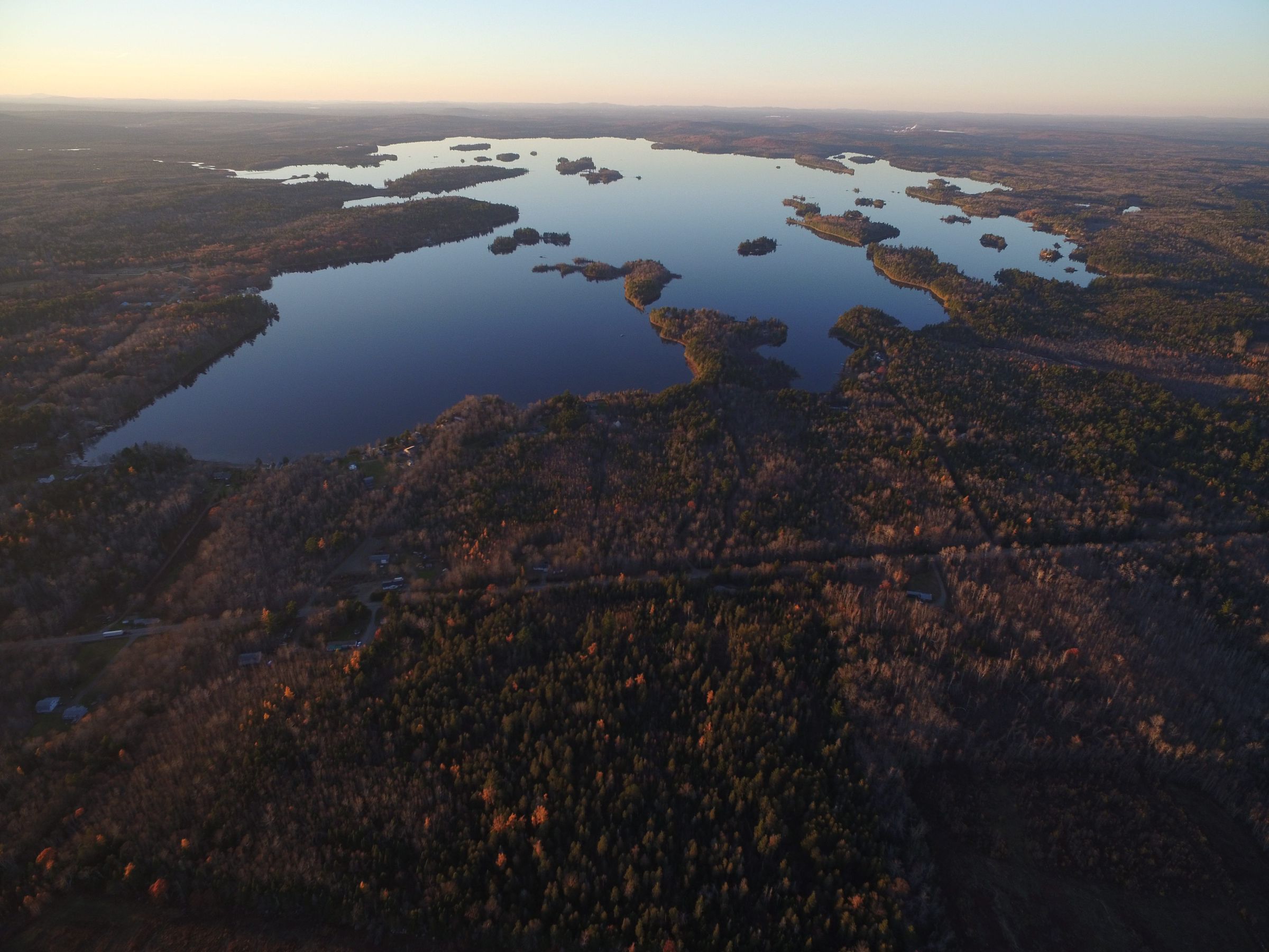Meddybemps Lake, Washington County, Maine; Aerial view of Meddybemps Lake, source of the Dennys River in Washington County, Maine.
