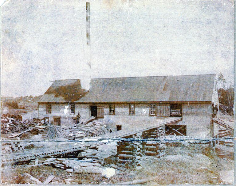          View of Lyons Brothers steam mill on Wilson's Stream in Lower Dennysville, Maine, c. 1900.
   