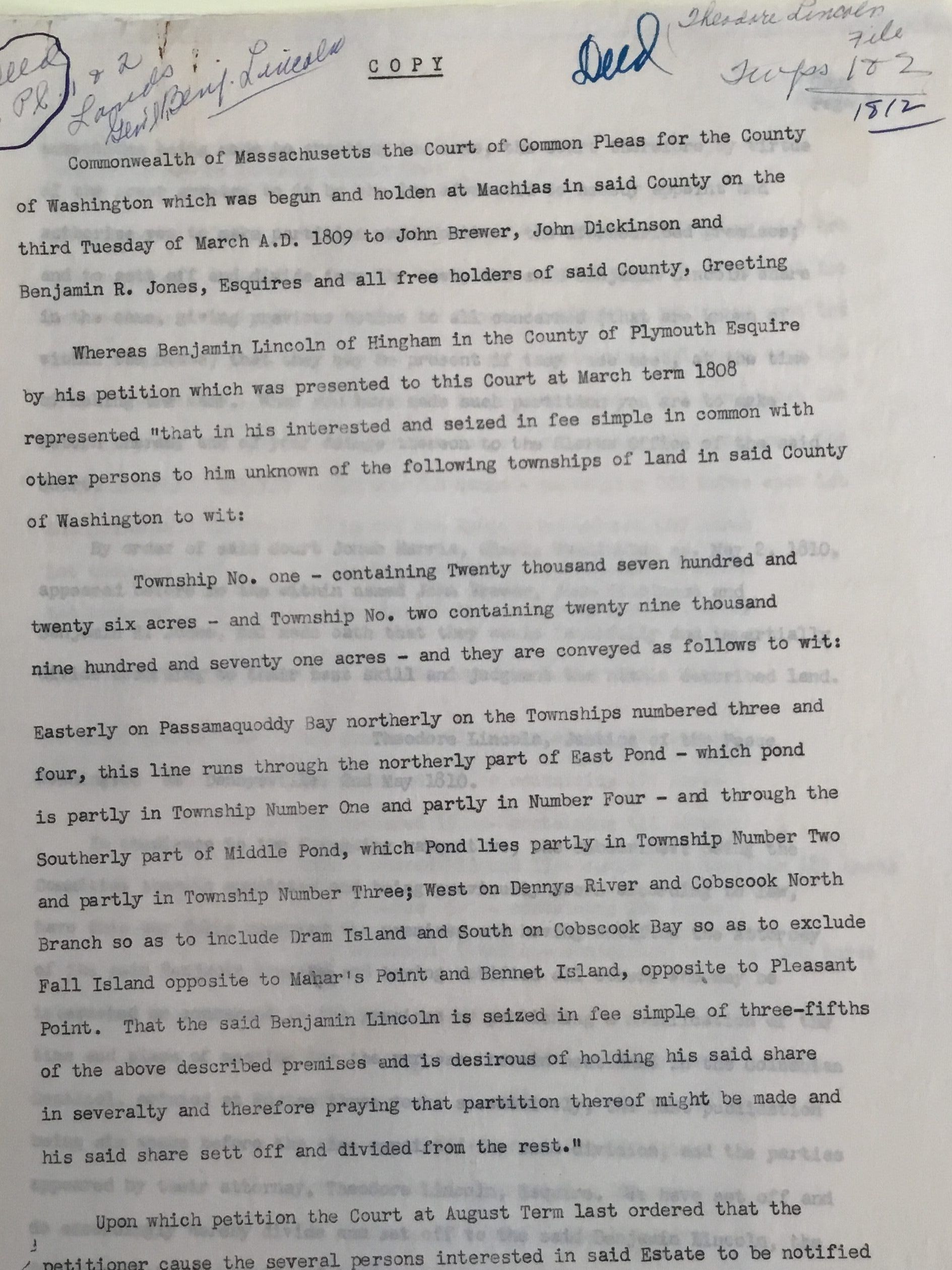 Washington County and Dennysville Land Settlement Documents picture number 1