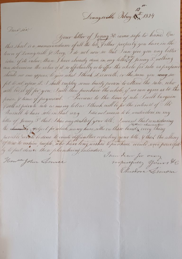          Sample of letter from Theodore Lincoln to John Lowell
   