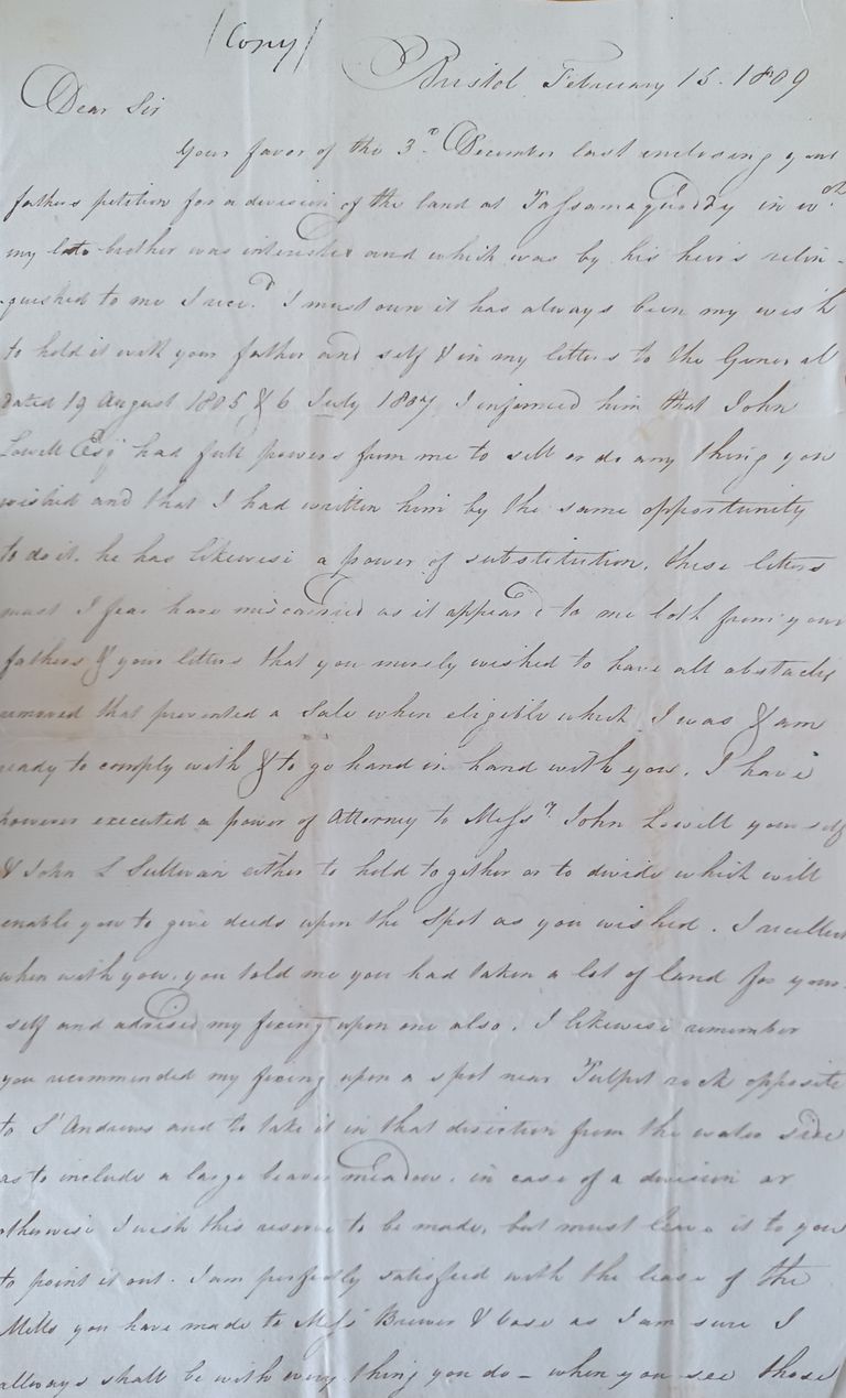          Sample of correspondence between James Russell and Theodore Luncoln
   