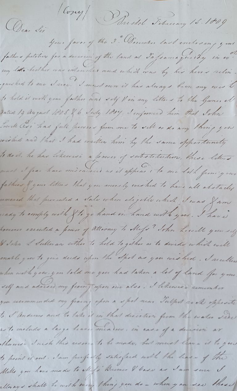          Sample of correspondence between James Russell and Theodore Luncoln
   