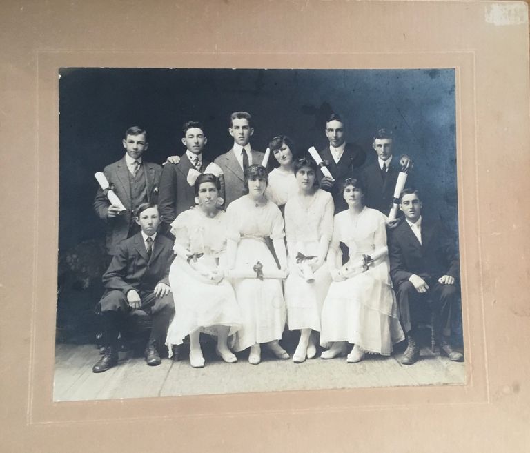          Dennysville High School Graduates, 1916; Shows graduates Albert Lincoln, Archie McCarlie, Louis Gardner, Clayton Dudley, Nelson Anthony, Carroll Wilder, Edith Benner, Wilhemina Pushee, Esther Sylvia, Edna Higgins, Horace Lingley.
   