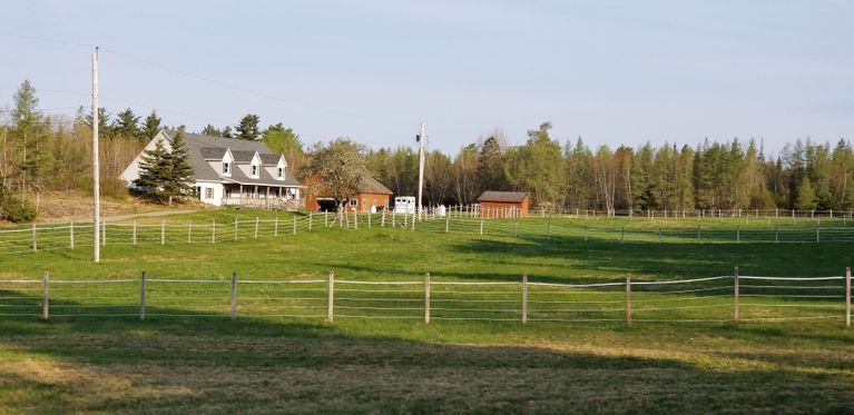          Site of the former Brown Family Farm; View of the former Brown family farm in Lower Dennysville, with current farmhouse and barns built by William and Kathy Attick.
   