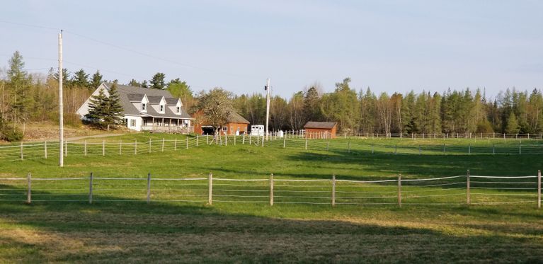          Site of the former Brown Family Farm; View of the former Brown family farm in Lower Dennysville, with current farmhouse and barns built by William and Kathy Attick.
   