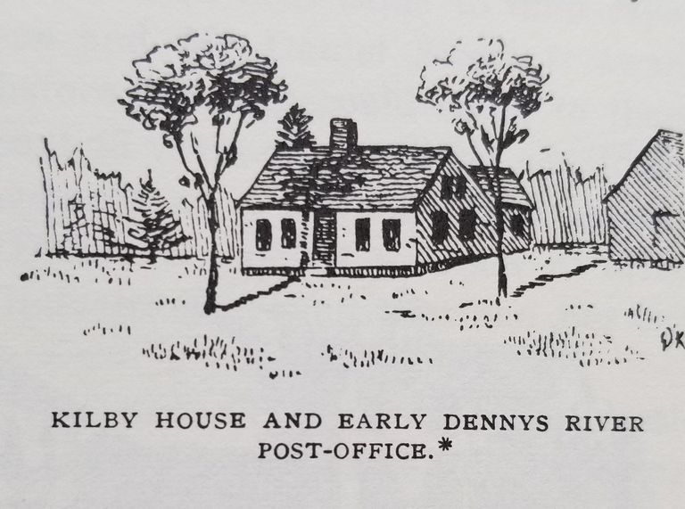          Sketch of William Kilby House and first Post Office in Dennysville; Printed in 