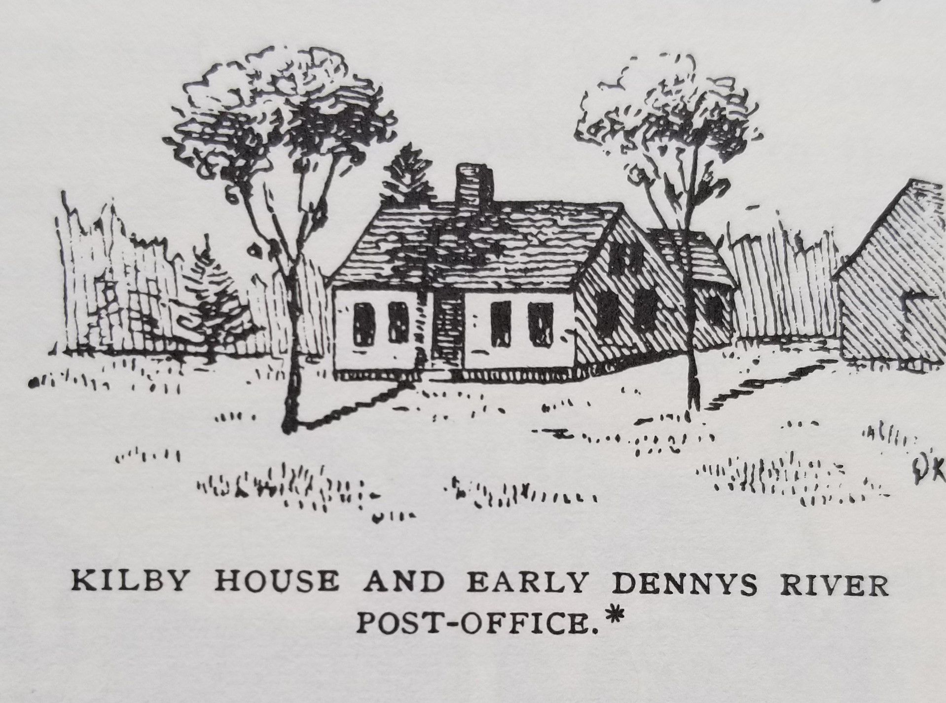 Sketch of William Kilby House and first Post Office in Dennysville; Printed in