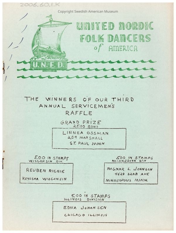 2006.60.1.K PDF: A PDF of the 1945 United Nordic Folk Dancers' newsletter.