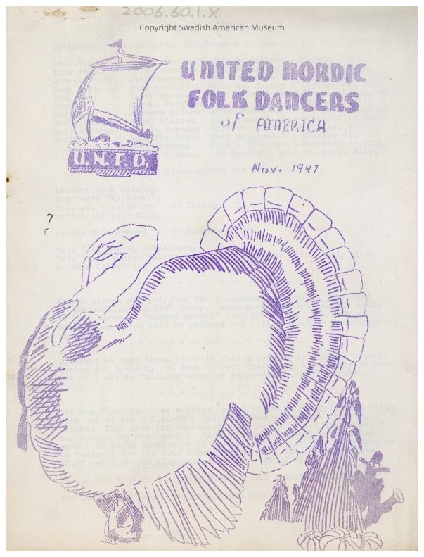 2006.60.1.X_PDF: A clickable PDF of the November 1947 edition of the United Nordic Folk Dancers newsletter.