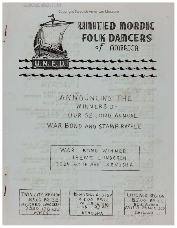 2006.60.1.M PDF: A clickable PDF of the January-April 1944 United Nordic Folk Dancers' newsletter.