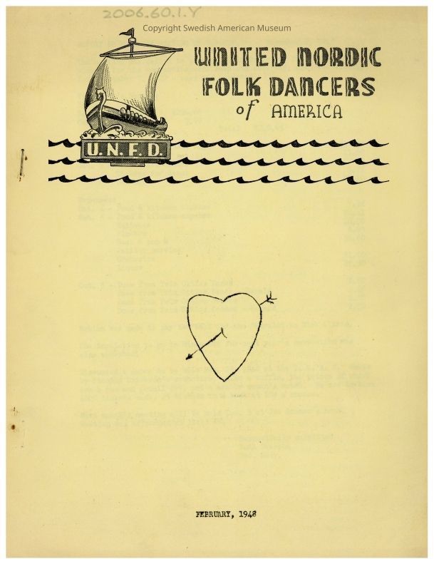2006.60.1.Y_PDF: A clickable PDF of the February 1948 edition of the United Nordic Folk Dancers newsletter.