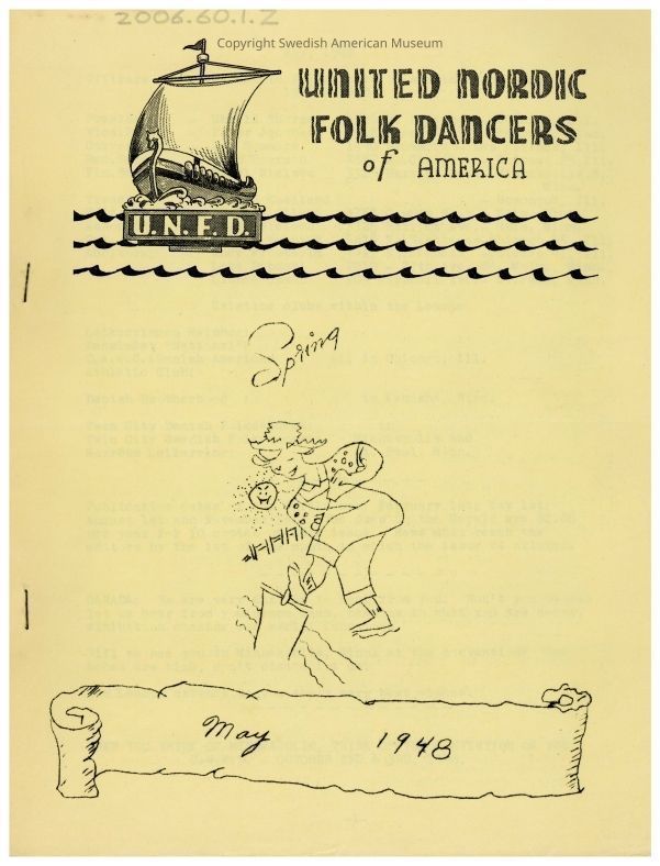2006.60.1.Z_PDF: A clickable PDF of the May 1948 edition of the United Nordic Folk Dancers newsletter.