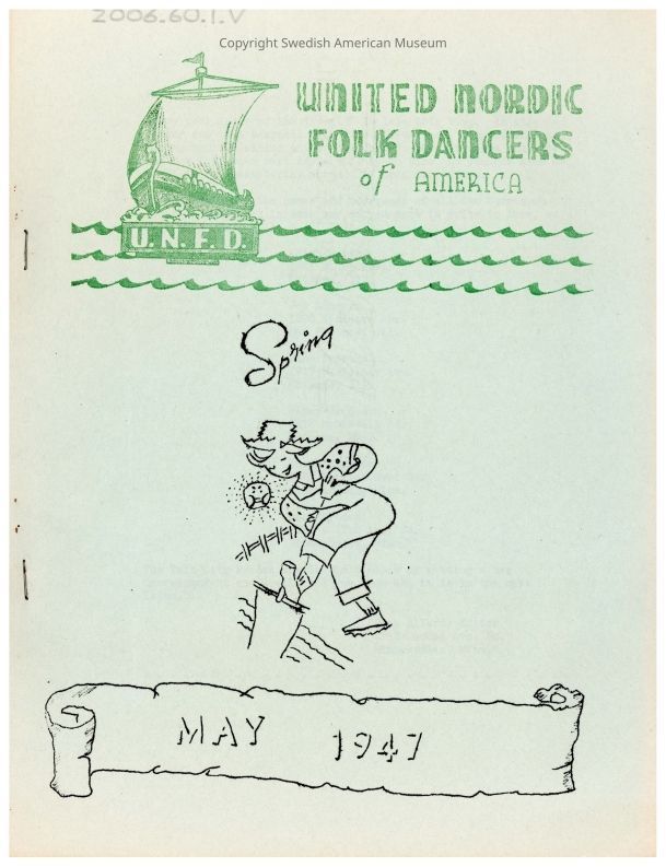 2006.60.1.V_PDF: A clickable PDF of the May 1947 edition of the United Nordic Folk Dancers newsletter.